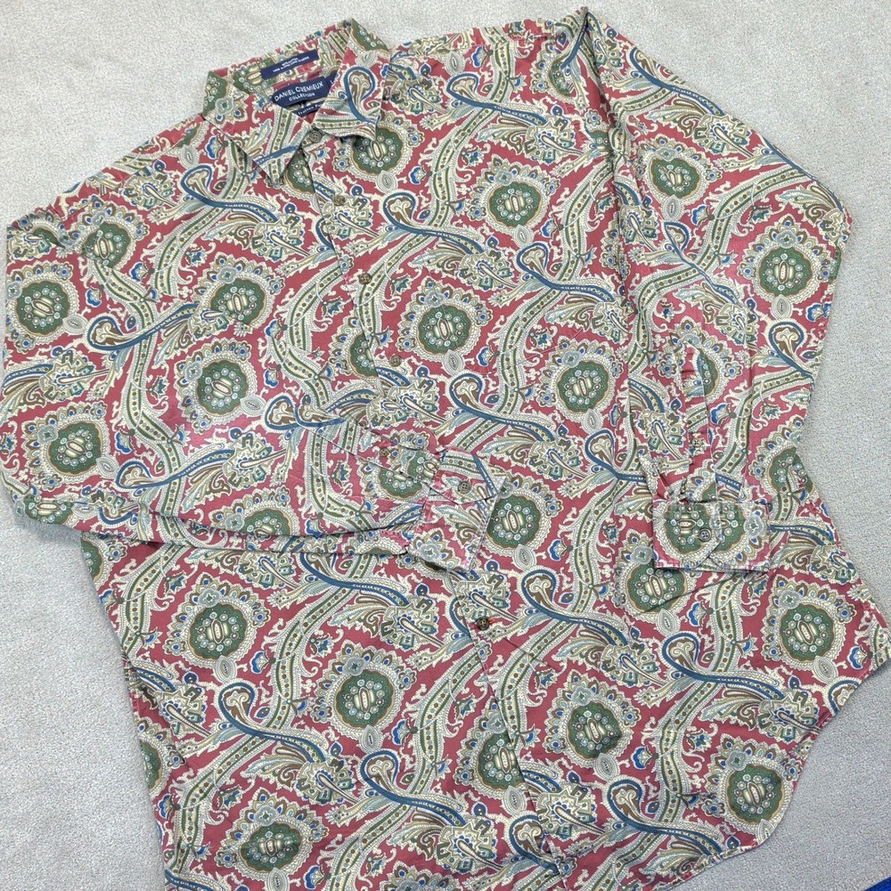 Daniel Cremieux Collection Men L Red Paisley Italian Fabric Vintage Button Shirt